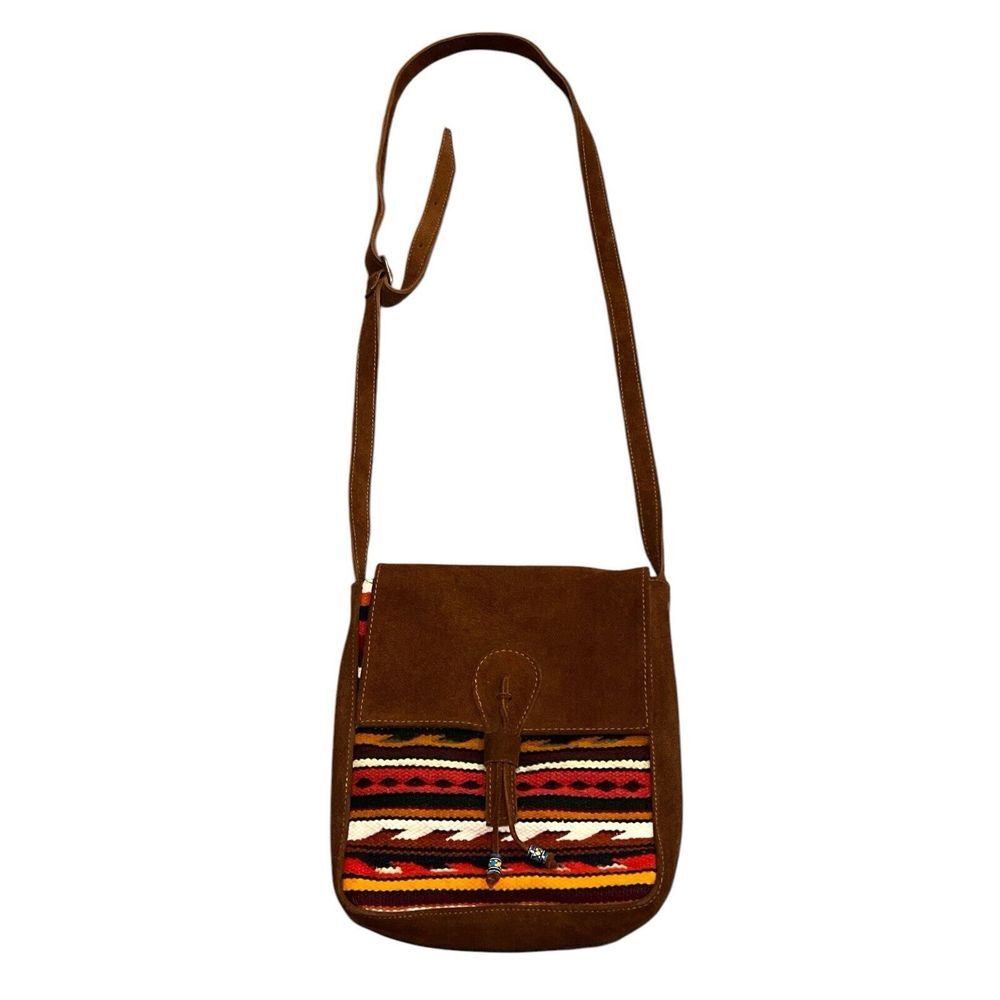 Malky Equador Artisan Cross Body Tribal DesignBrown Suede Leather‎